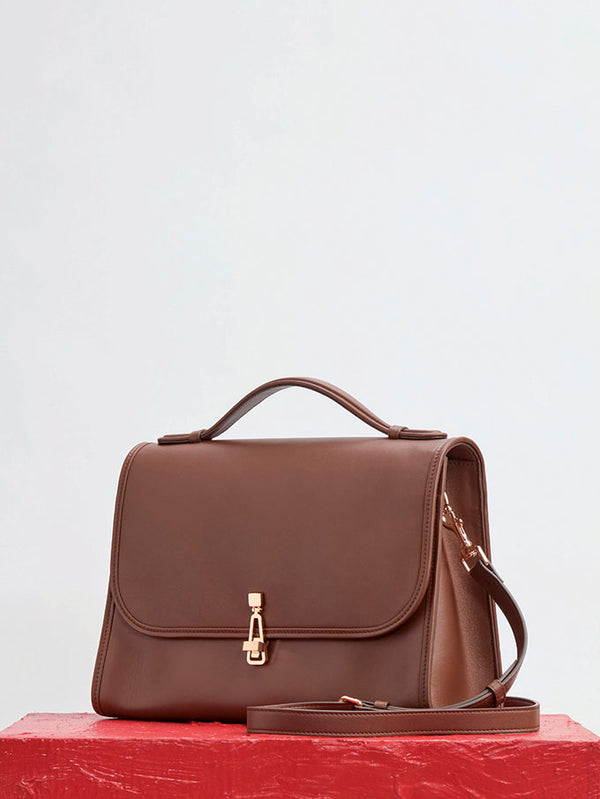 Gabriela Hearst Large Leonora Flap Bag In Chocolate Leather