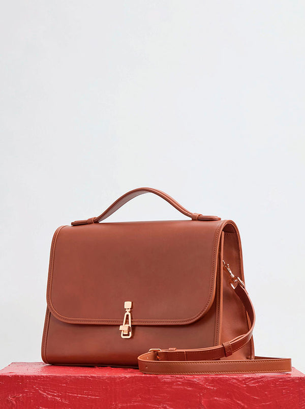 Gabriela Hearst Large Leonora Flap Bag In Cognac Leather