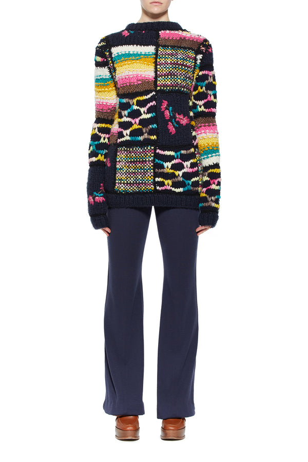 Gabriela Hearst Lawrence Patchwork Knit Sweater In Dark Navy Multi Welfat Cashmere
