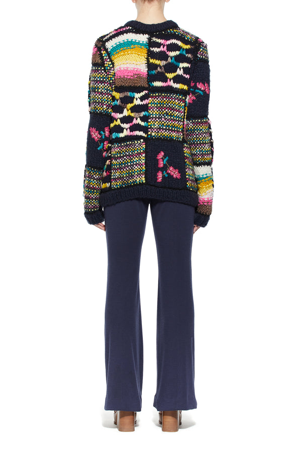 Gabriela Hearst Lawrence Patchwork Knit Sweater In Dark Navy Multi Welfat Cashmere