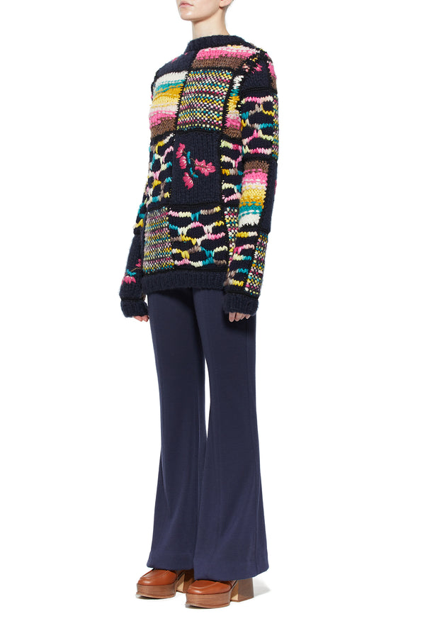 Gabriela Hearst Lawrence Patchwork Knit Sweater In Dark Navy Multi Welfat Cashmere