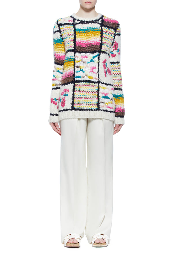 Gabriela Hearst Lawrence Patchwork Knit Sweater In Ivory Multi Welfat Cashmere