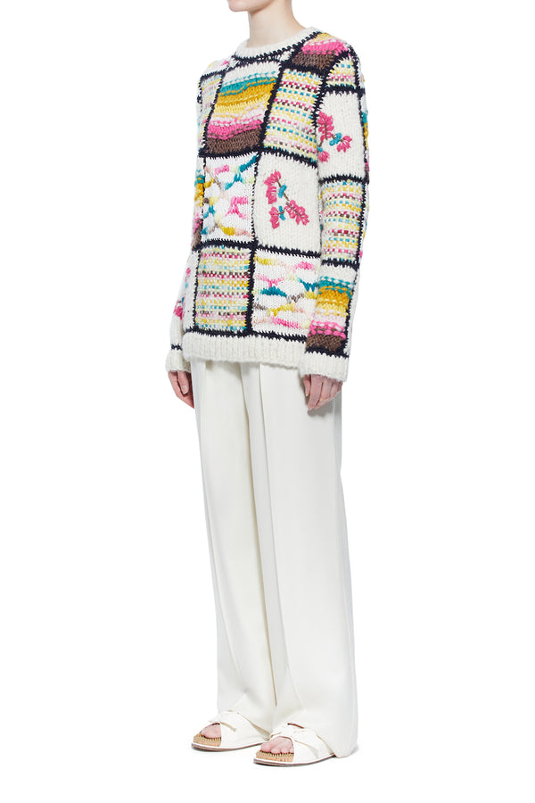Gabriela Hearst Lawrence Patchwork Knit Sweater In Ivory Multi Welfat Cashmere