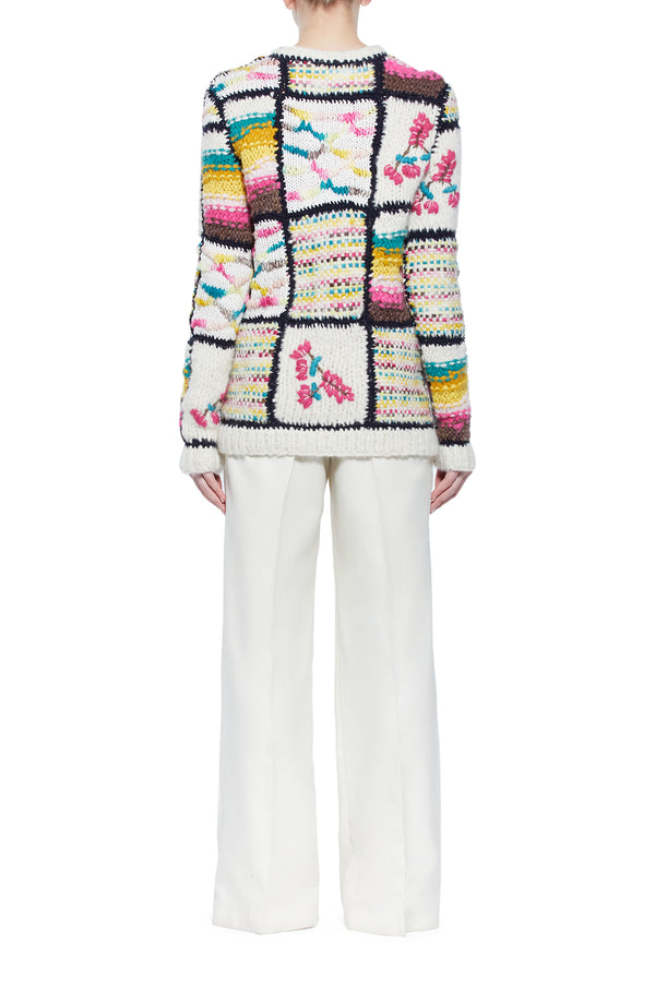 Gabriela Hearst Lawrence Patchwork Knit Sweater In Ivory Multi Welfat Cashmere