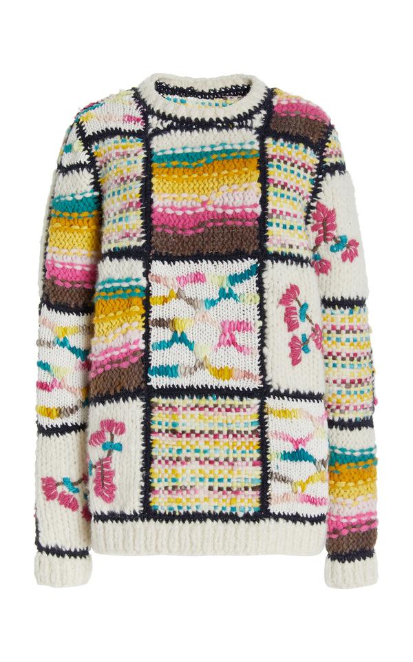 gabriela hearst Lawrence Patchwork Knit Sweater in Ivory Multi Welfat Cashmere