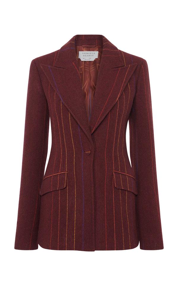 Gabriela Hearst Leiva Blazer In Burnt Sienna Multi Pinstripe Wool Cashmere