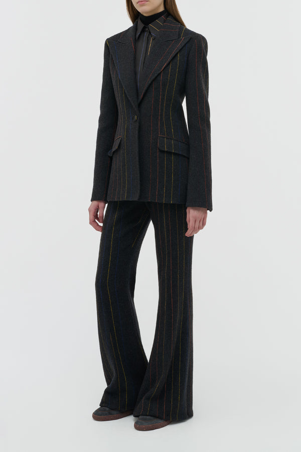 Gabriela Hearst Leiva Blazer In Charcoal Multi Pinstripe Wool Cashmere