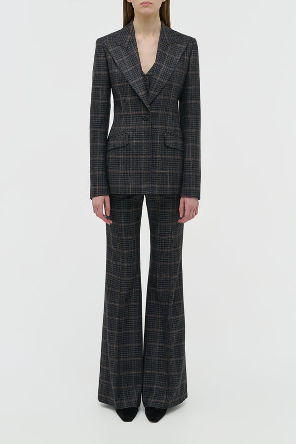 Gabriela Hearst Leiva Blazer In Charcoal Multi Wool Silk Clubcheck Plaid