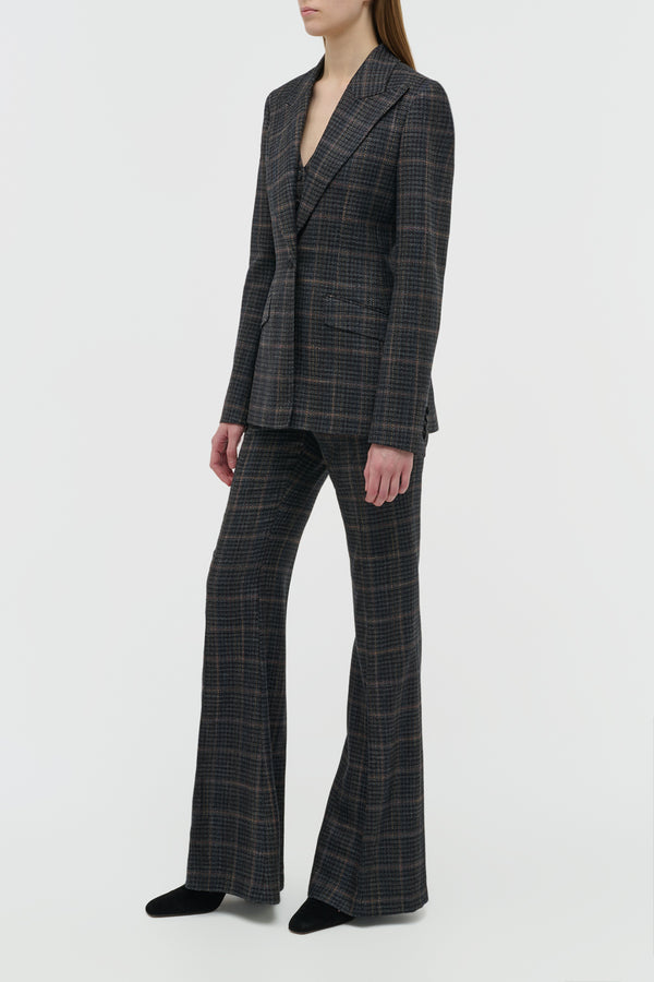 Gabriela Hearst Leiva Blazer In Charcoal Multi Wool Silk Clubcheck Plaid
