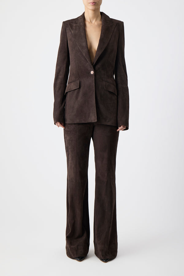 Gabriela Hearst Leiva Blazer In Dark Chocolate Suede