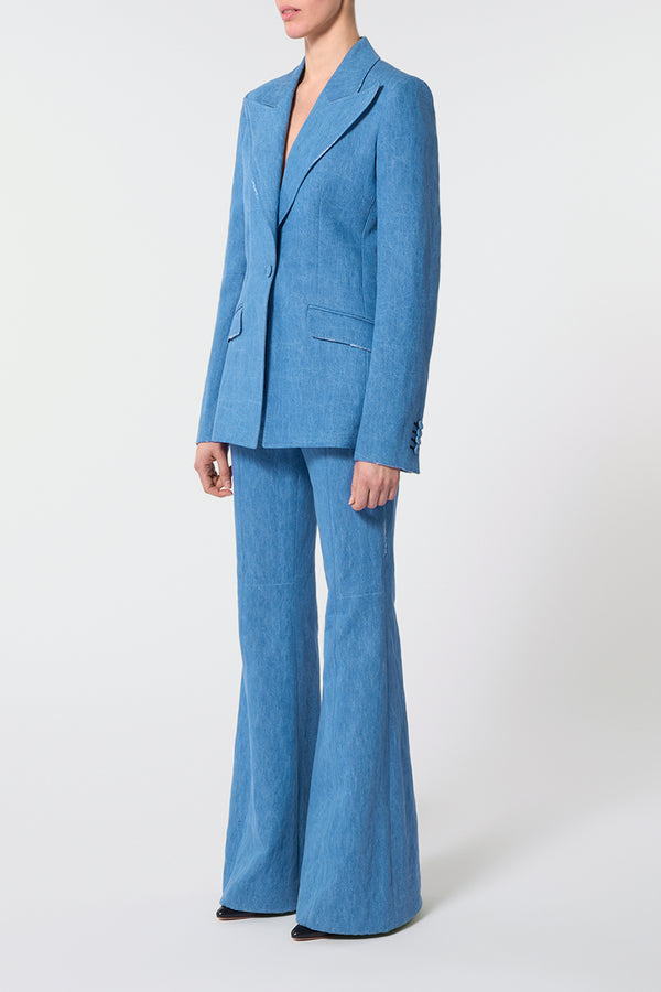 Gabriela Hearst Leiva Blazer In Light Blue Recycled Cotton Linen Denim