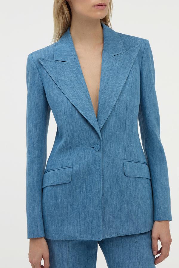 Gabriela Hearst Leiva Blazer In Medium Blue Recycled Cotton Linen Denim