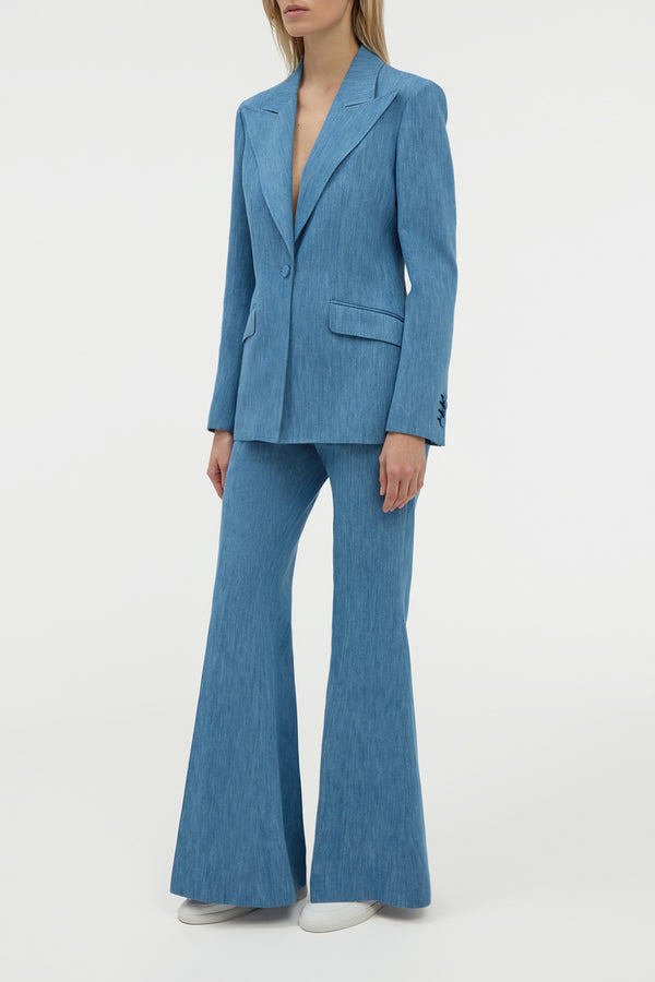 Gabriela Hearst Leiva Blazer In Medium Blue Recycled Cotton Linen Denim