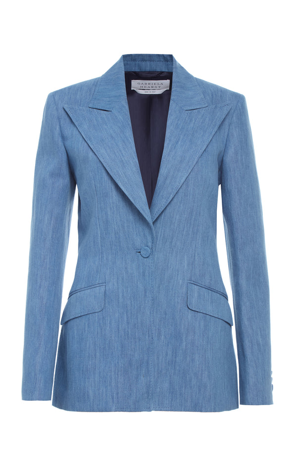 gabriela hearst Leiva Blazer in Medium Blue Recycled Cotton Linen Denim