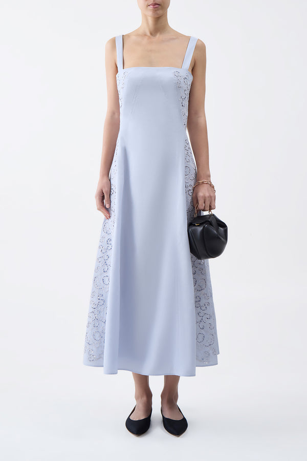 Gabriela Hearst Lenya Lace Midi Dress In Light Blue Sea Island Cotton