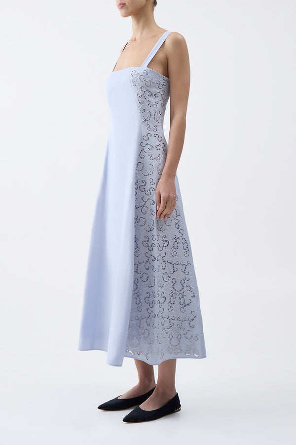 Gabriela Hearst Lenya Lace Midi Dress In Light Blue Sea Island Cotton