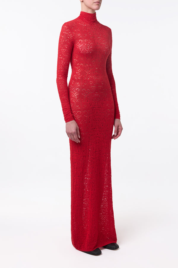 Gabriela Hearst Lethe Pointelle Knit Maxi Dress In Scarlet Red Virgin Wool Silk