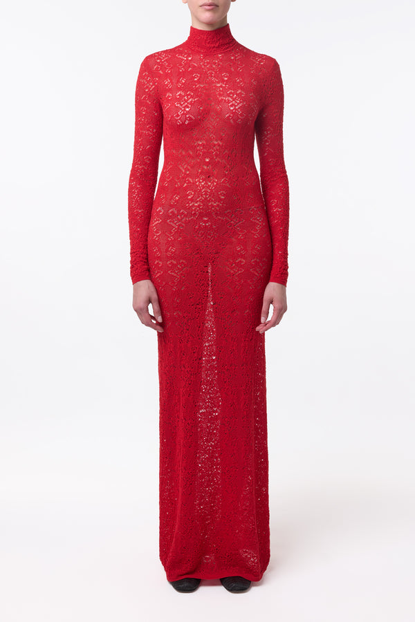 Gabriela Hearst Lethe Pointelle Knit Maxi Dress In Scarlet Red Virgin Wool Silk