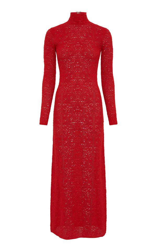 gabriela hearst Lethe Pointelle Knit Maxi Dress in Scarlet Red Virgin Wool Silk