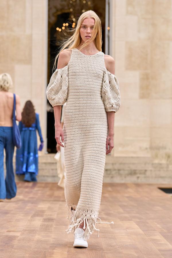 Gabriela Hearst Levana Fringe Crochet Maxi Dress In Ivory Cashmere
