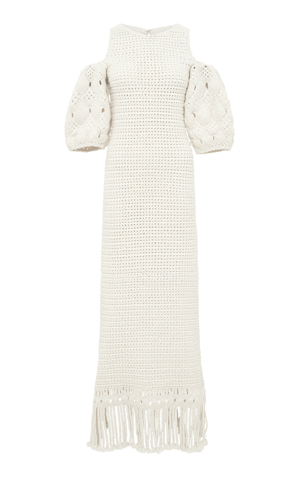 gabriela hearst Levana Fringe Crochet Maxi Dress in Ivory Cashmere