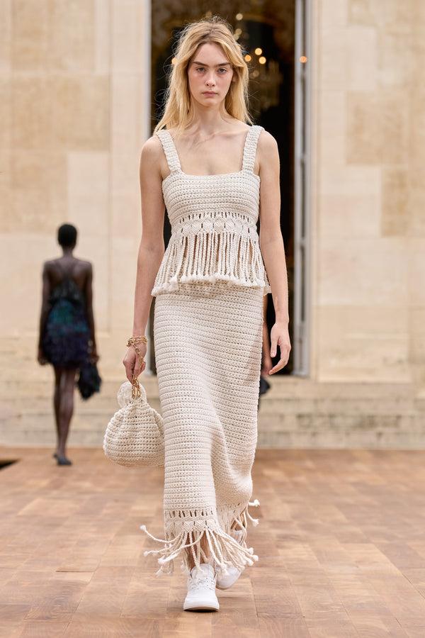 Gabriela Hearst Lilea Fringe Crochet Top In Ivory Cashmere