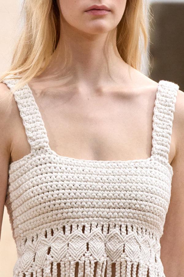Gabriela Hearst Lilea Fringe Crochet Top In Ivory Cashmere