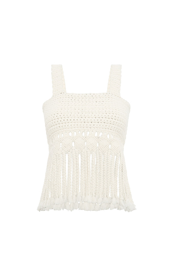 gabriela hearst Lilea Fringe Crochet Top in Ivory Cashmere