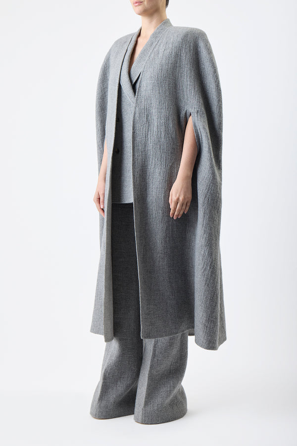 Gabriela Hearst Lindlow Cape In Light Grey Melange Cashmere Linen