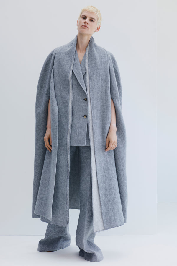 Gabriela Hearst Lindlow Cape In Light Grey Melange Cashmere Linen