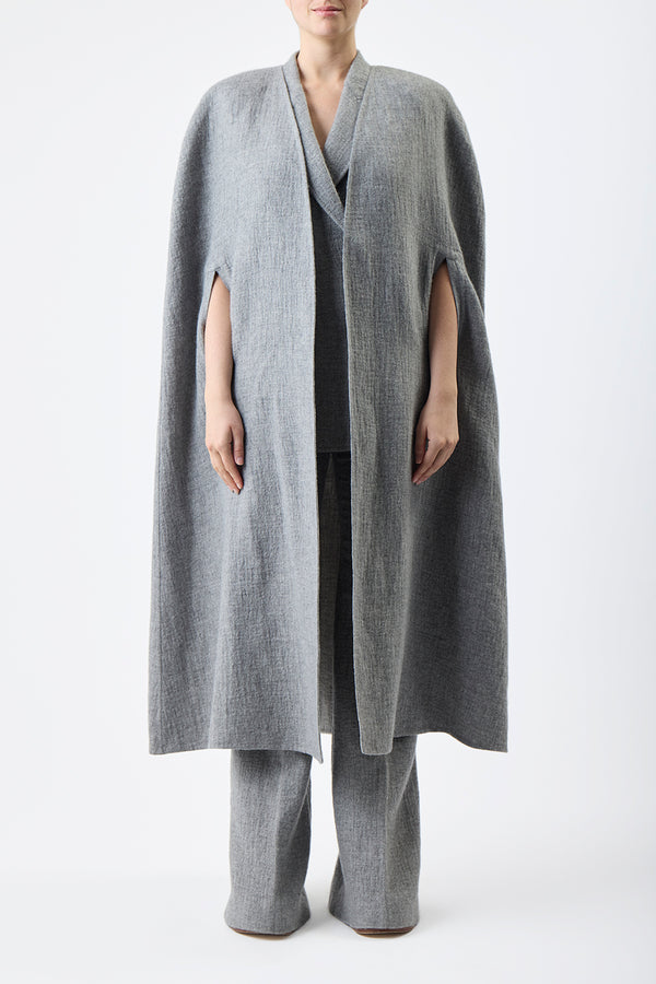 Gabriela Hearst Lindlow Cape In Light Grey Melange Cashmere Linen