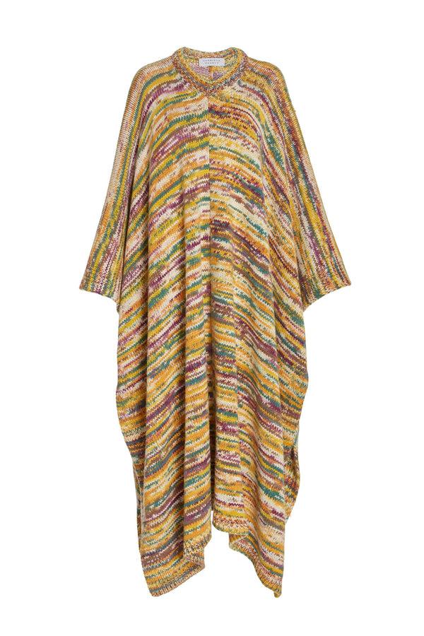 gabriela hearst Lopez Knit Poncho in Petrol Multi Cashmere