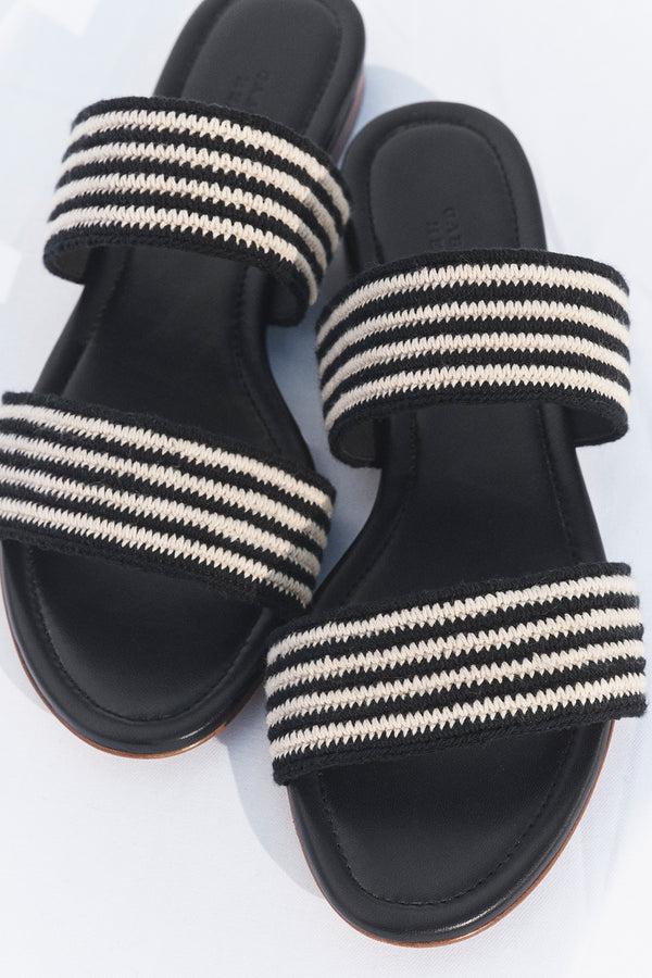 Gabriela Hearst Lora Flat Sandal In Black & White Nappa Leather Crochet