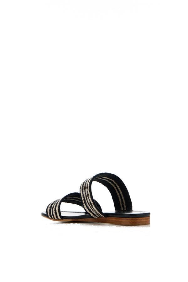 Gabriela Hearst Lora Flat Sandal In Black & White Nappa Leather Crochet