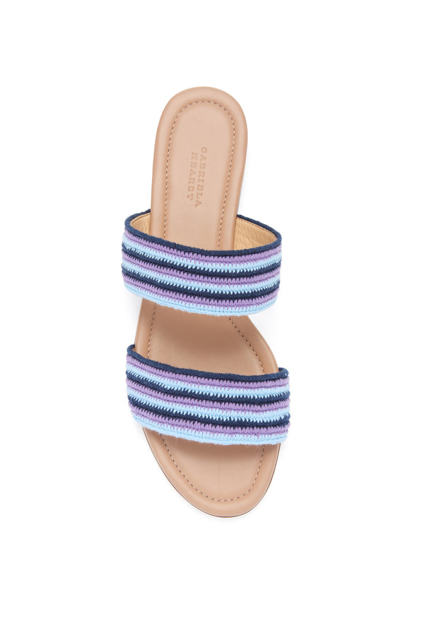 Gabriela Hearst Lora Flat Sandal In Navy Multi Nappa Leather Crochet