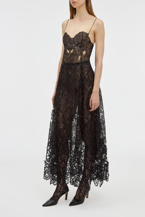 Gabriela Hearst Luma Slip Midi Dress In Black Silk Organza Lace