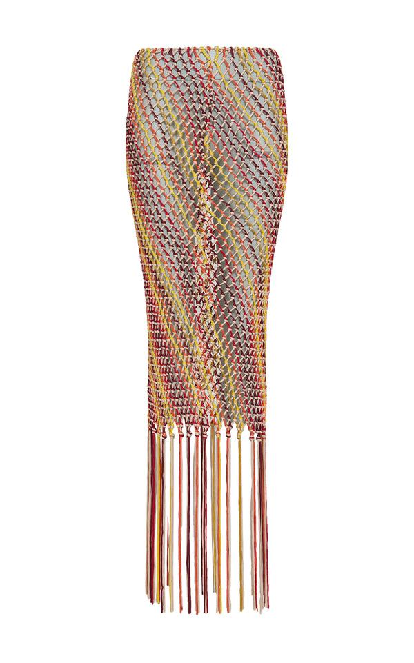 gabriela hearst Lycos Fringe Macrame Maxi Skirt in Multi Silk