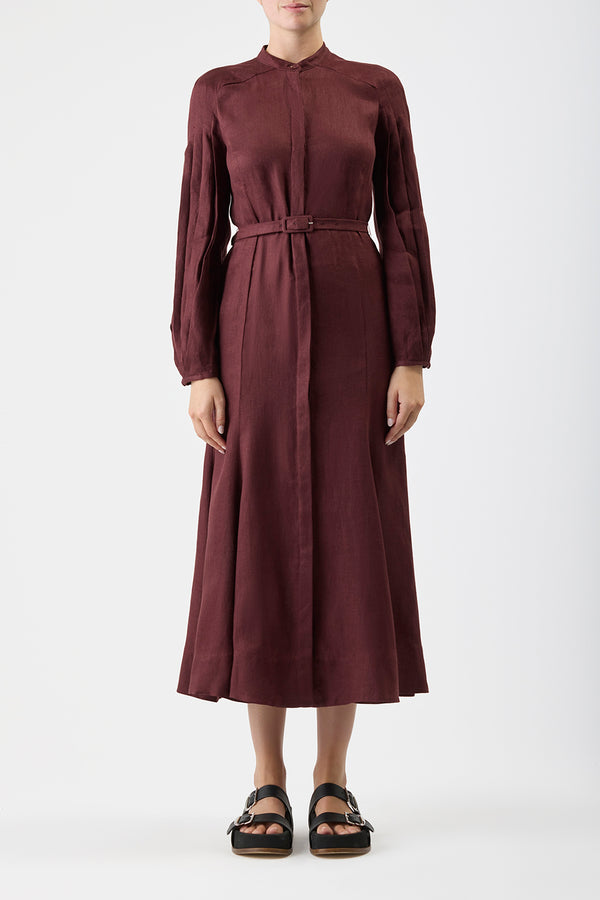Gabriela Hearst Lydia Maxi Dress With Slip In Deep Bordeaux Linen