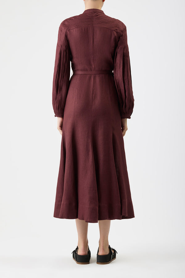 Gabriela Hearst Lydia Maxi Dress With Slip In Deep Bordeaux Linen