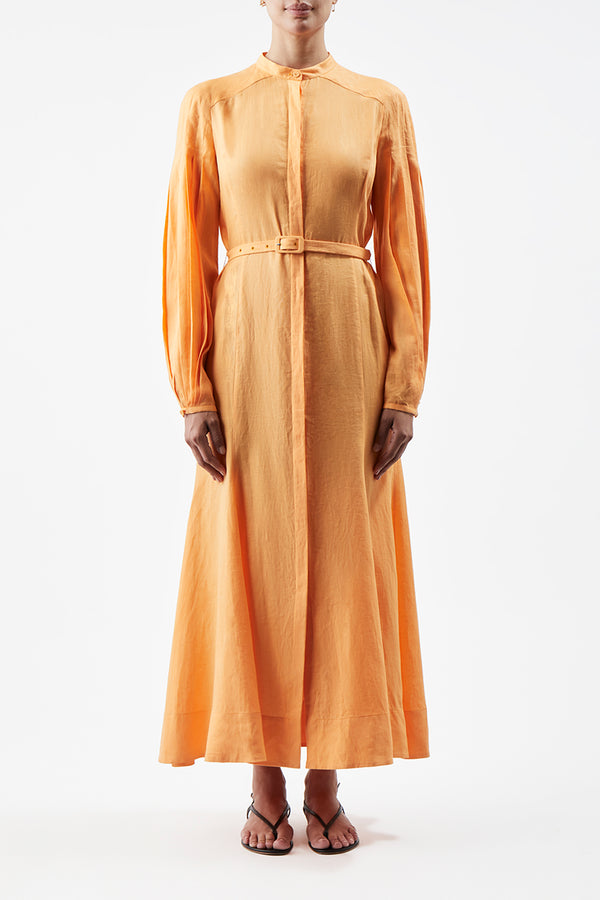 Gabriela Hearst Lydia Maxi Dress With Slip In Fluorescent Orange Aloe Linen