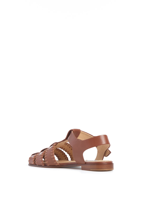 Gabriela Hearst Lynn Flat Sandal In Cognac Nappa Leather With Stitch
