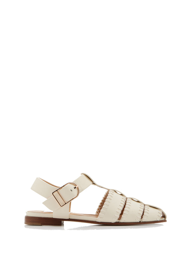 gabriela hearst Lynn Flat Sandal in Cream Nappa Leather with Stitch