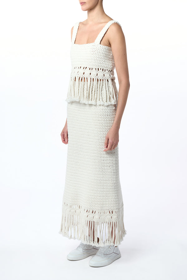 Gabriela Hearst Macha Fringe Crochet Maxi Skirt In Ivory Cashmere