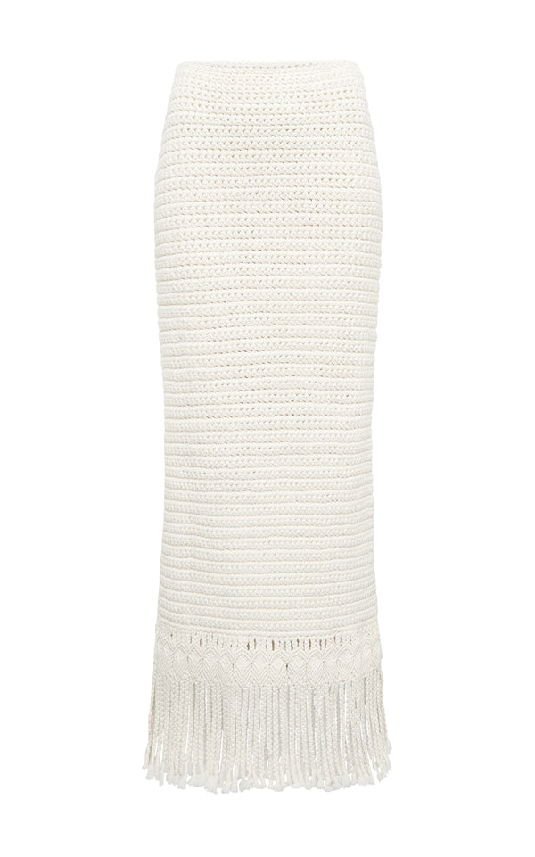 gabriela hearst Macha Fringe Crochet Maxi Skirt in Ivory Cashmere