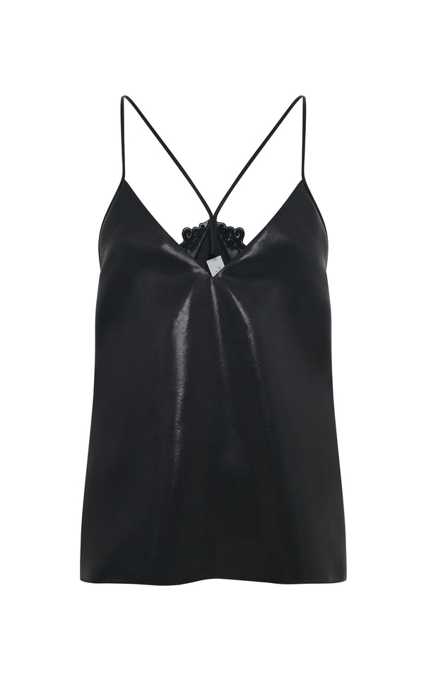 gabriela hearst Mage Cami Top in Black Metallic Silk Twill