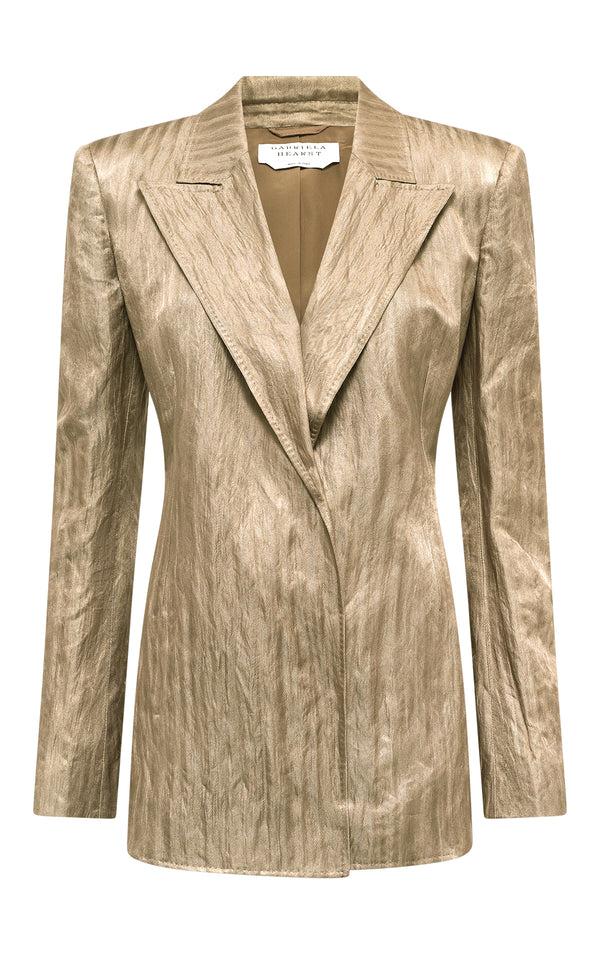 gabriela hearst Mairi Blazer in Gunmetal Metallic Crinkled Silk