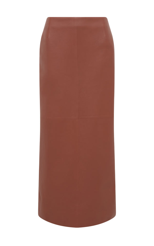 gabriela hearst Manuela Midi Skirt in Cognac Soft Leather
