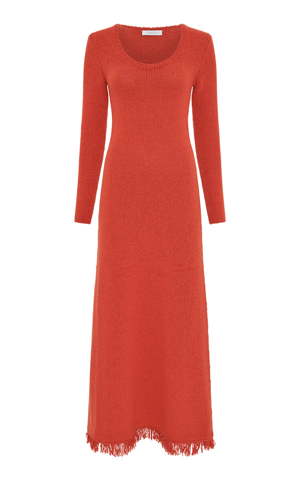 gabriela hearst Maribel Fringe Knit Maxi Dress in Antelope Orange Cashmere