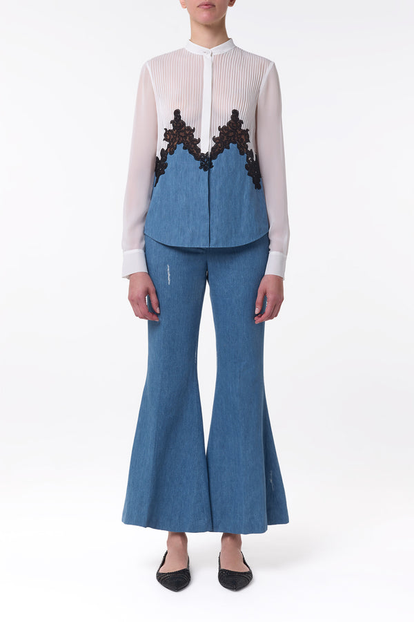 Gabriela Hearst Marsh Flare Cropped Pant In Light Blue Recycled Cotton Linen Denim