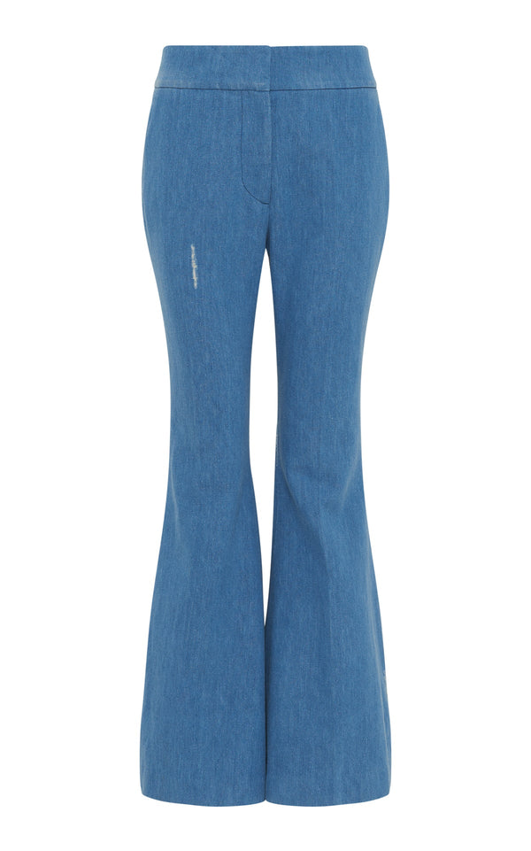 gabriela hearst Marsh Flare Cropped Pant in Light Blue Recycled Cotton Linen Denim